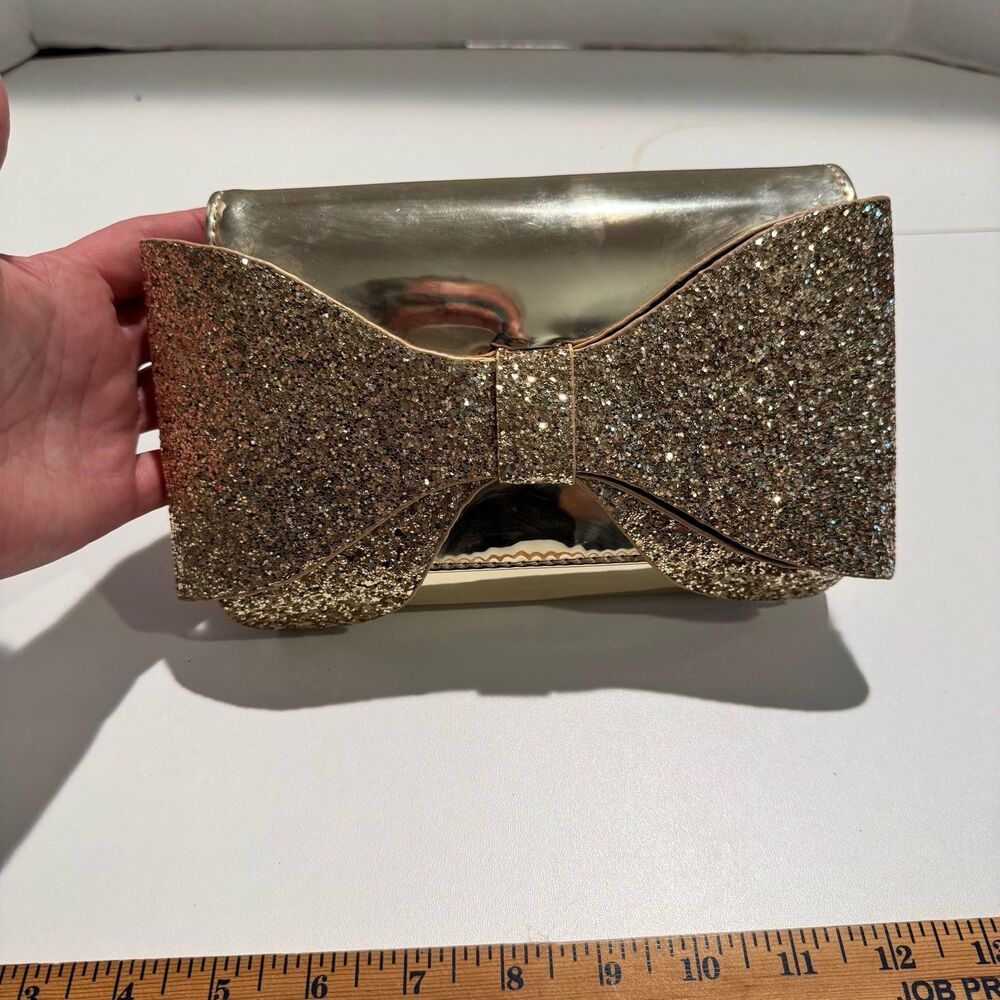 Gold Glitter Bow Evening Clutch Bag Wedding Party Prom Formal Handbag